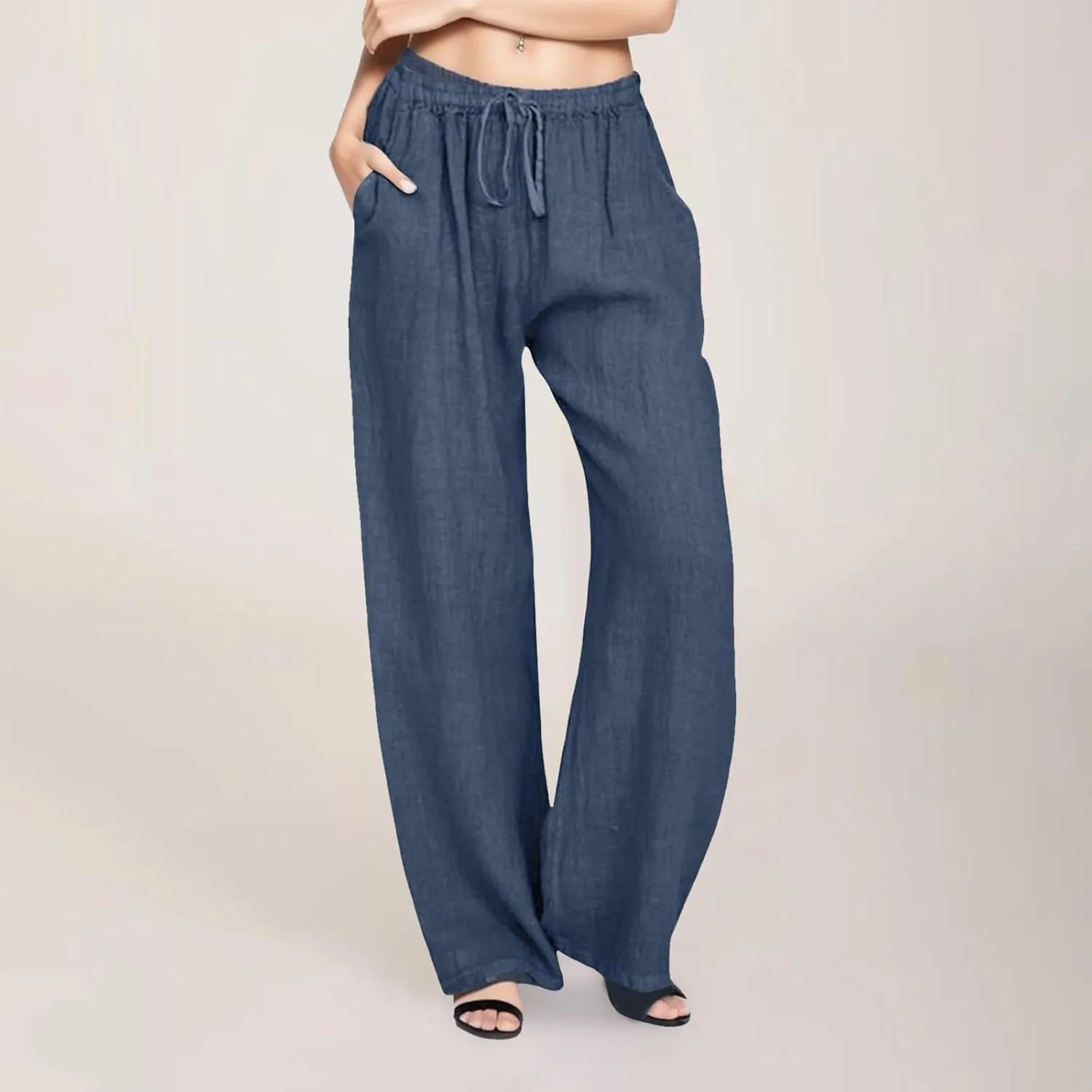 Pants For 2024 Fashion Trendy Women High Waisted Cotton Linen Summer Trouser Elastic Waist Boho Lounge Sweatpants