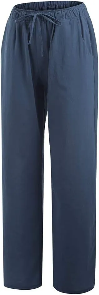 Pants For 2024 Fashion Trendy Women High Waisted Cotton Linen Summer Trouser Elastic Waist Boho Lounge Sweatpants