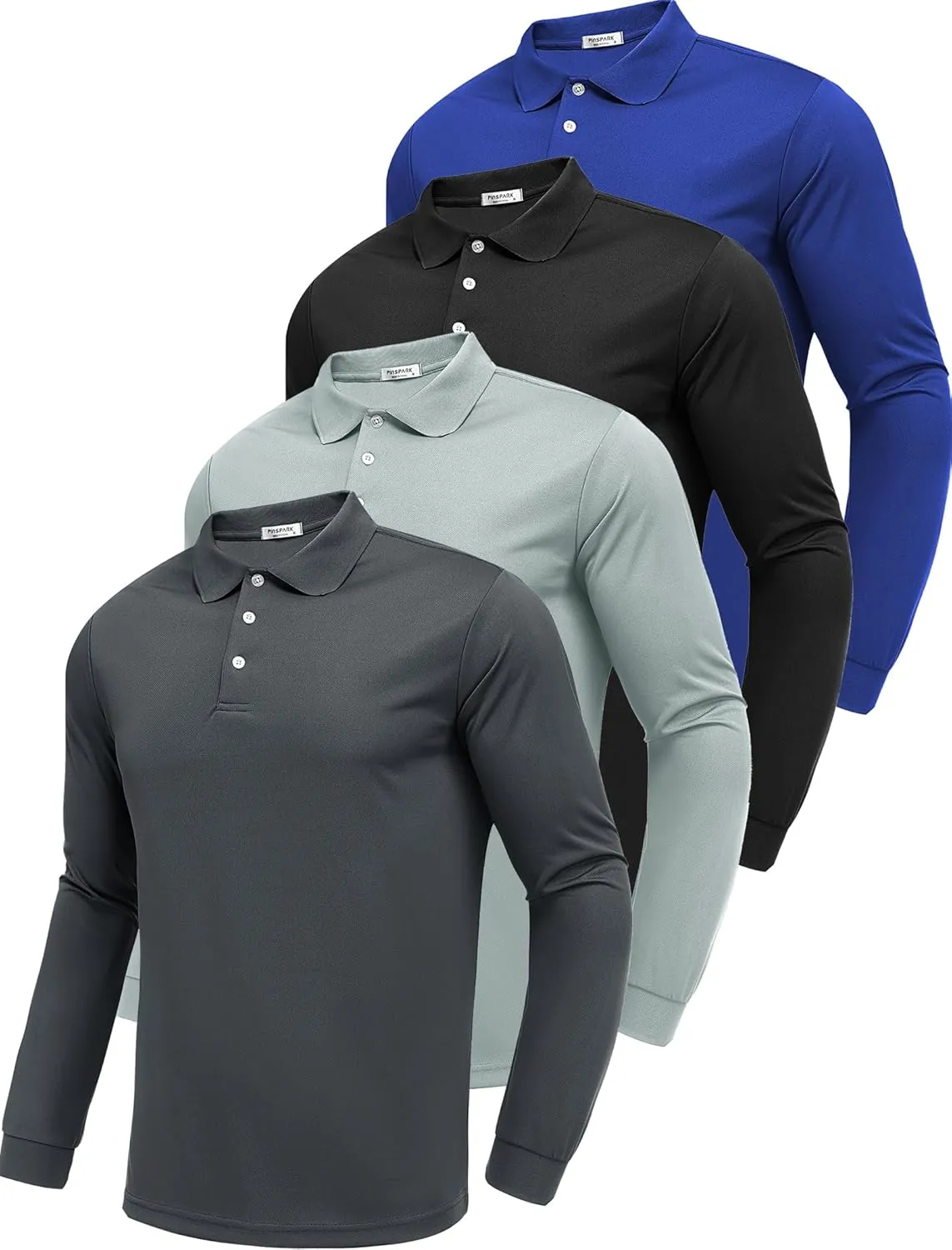 PINSPARK Long Sleeve Polo Shirts for Men Moisture Wicking Golf Shirts Quick Dry Work Hiking Casual Collared Shirt
