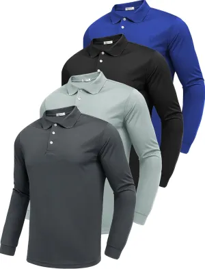 PINSPARK Long Sleeve Polo Shirts for Men Moisture Wicking Golf Shirts Quick Dry Work Hiking Casual Collared Shirt