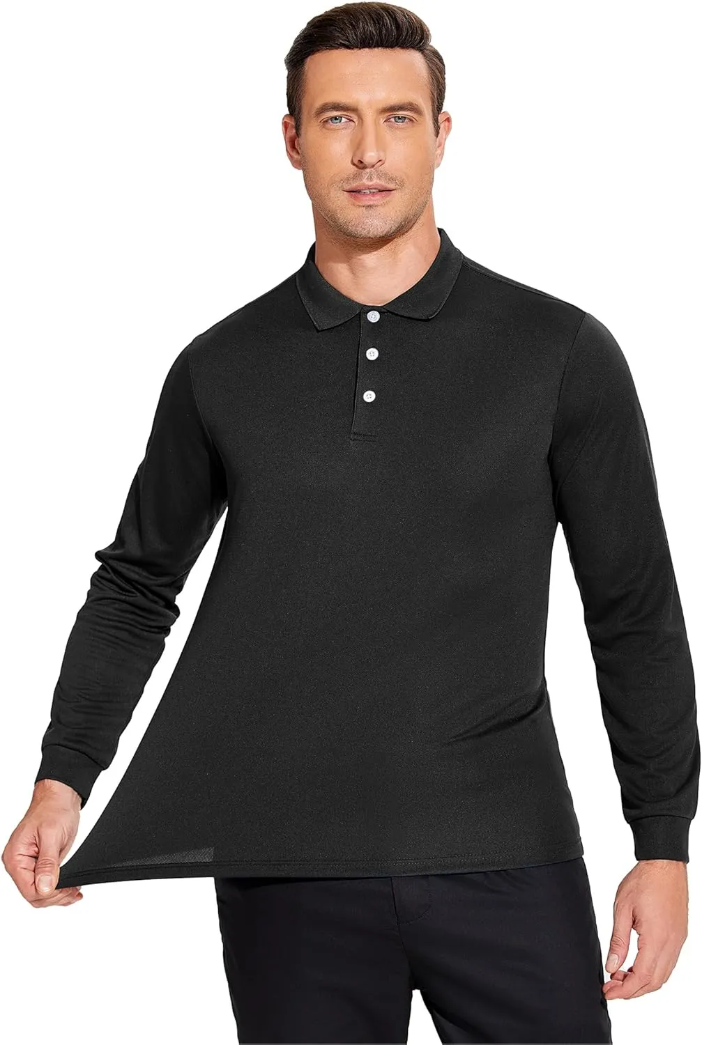 PINSPARK Long Sleeve Polo Shirts for Men Moisture Wicking Golf Shirts Quick Dry Work Hiking Casual Collared Shirt