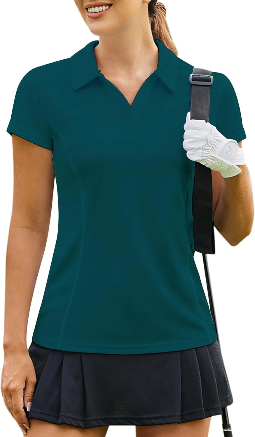 PINSPARK Womens Golf Shirt Short Sleeve Polo Shirts Quick Dry Tennis Tops V-Neck with Collar Pickleball Shirts Golf Outfits