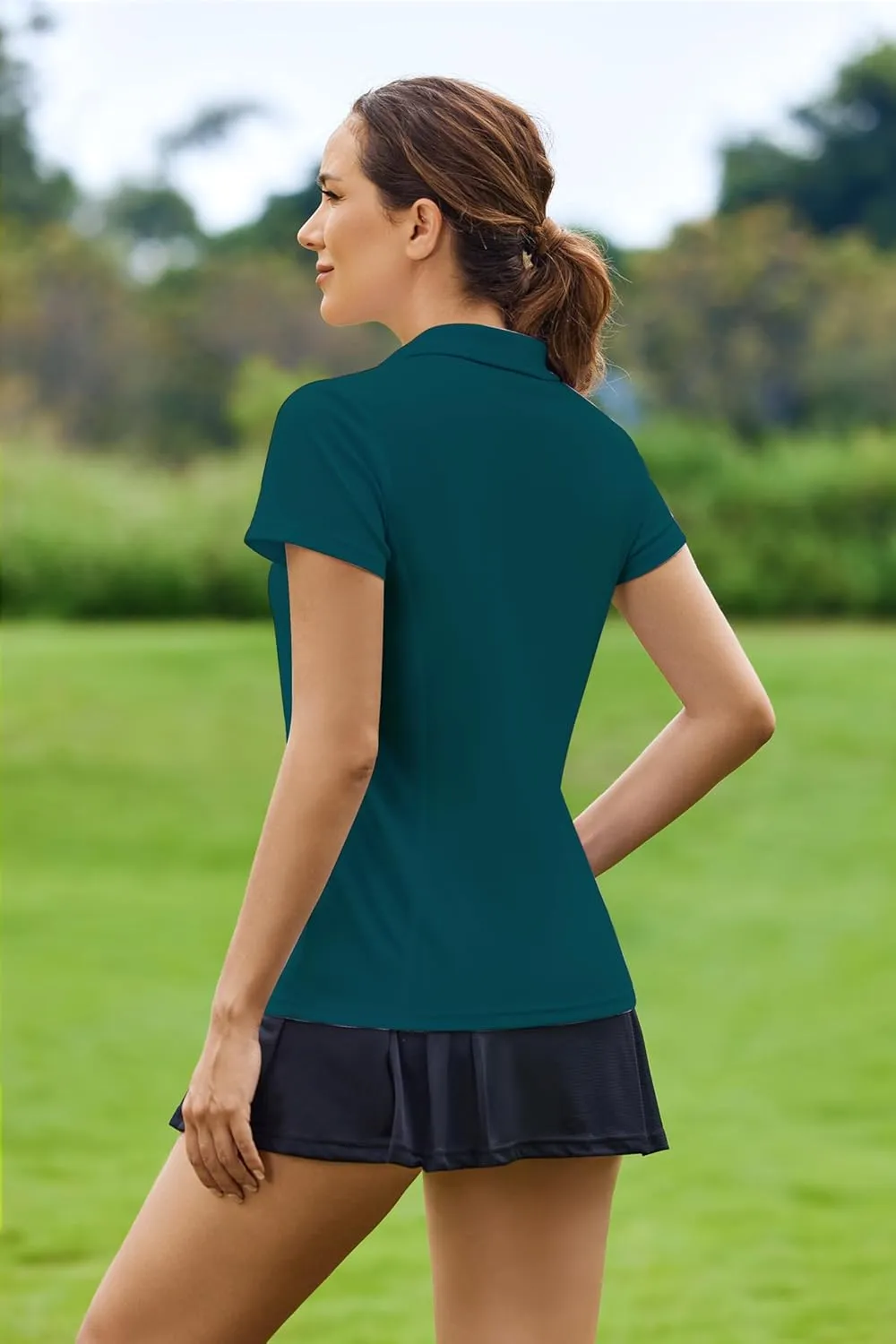 PINSPARK Womens Golf Shirt Short Sleeve Polo Shirts Quick Dry Tennis Tops V-Neck with Collar Pickleball Shirts Golf Outfits