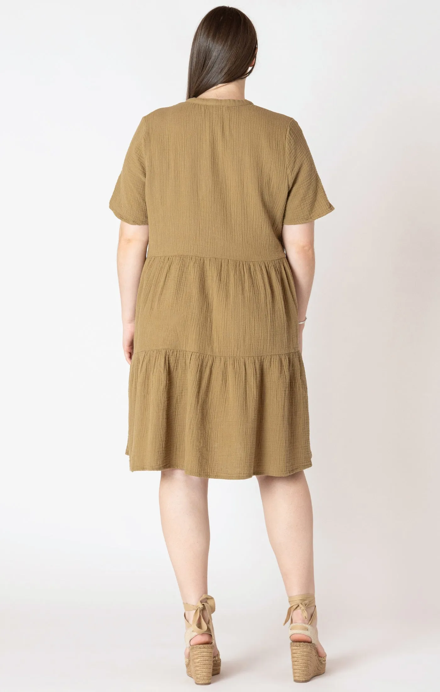 Plus Short Sleeve Flowy Tiered Mini Dress - Washed Sage
