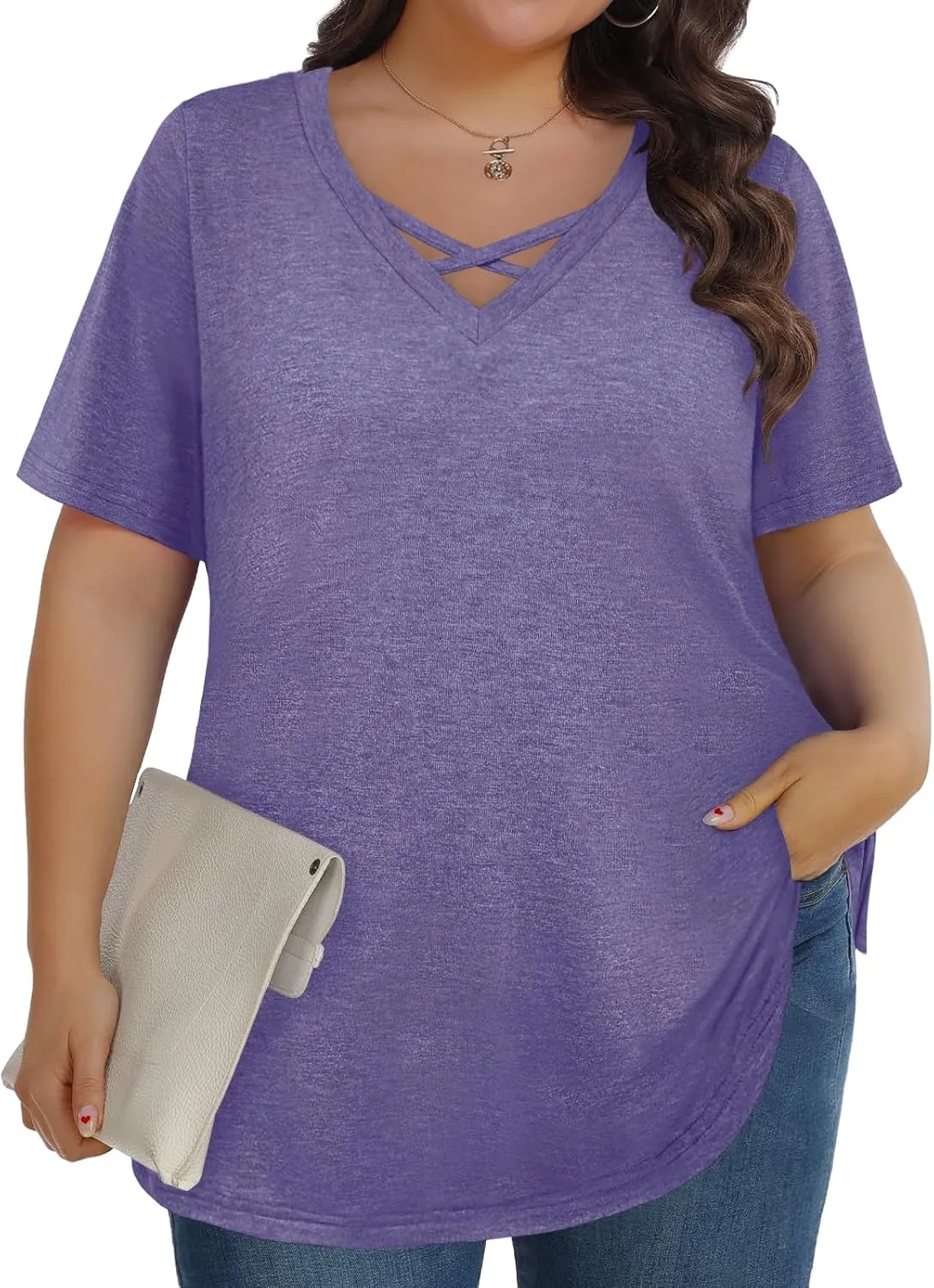 Plus Size Tops for Women Summer Trendy Criss Cross Shirts Oversized Casual Loose Fit Tunic Tops
