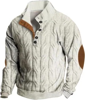 Polo Pullover Corduroy Collar Button Sweatshirt 1/4 Top Button Long Sleeve Jacket Outdoor Fashion Sweater Warm
