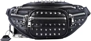Punk Studs Funny Pack Cross-Body Waist Bag for Women Rivets Shoulder Purse with Adjustable Strap