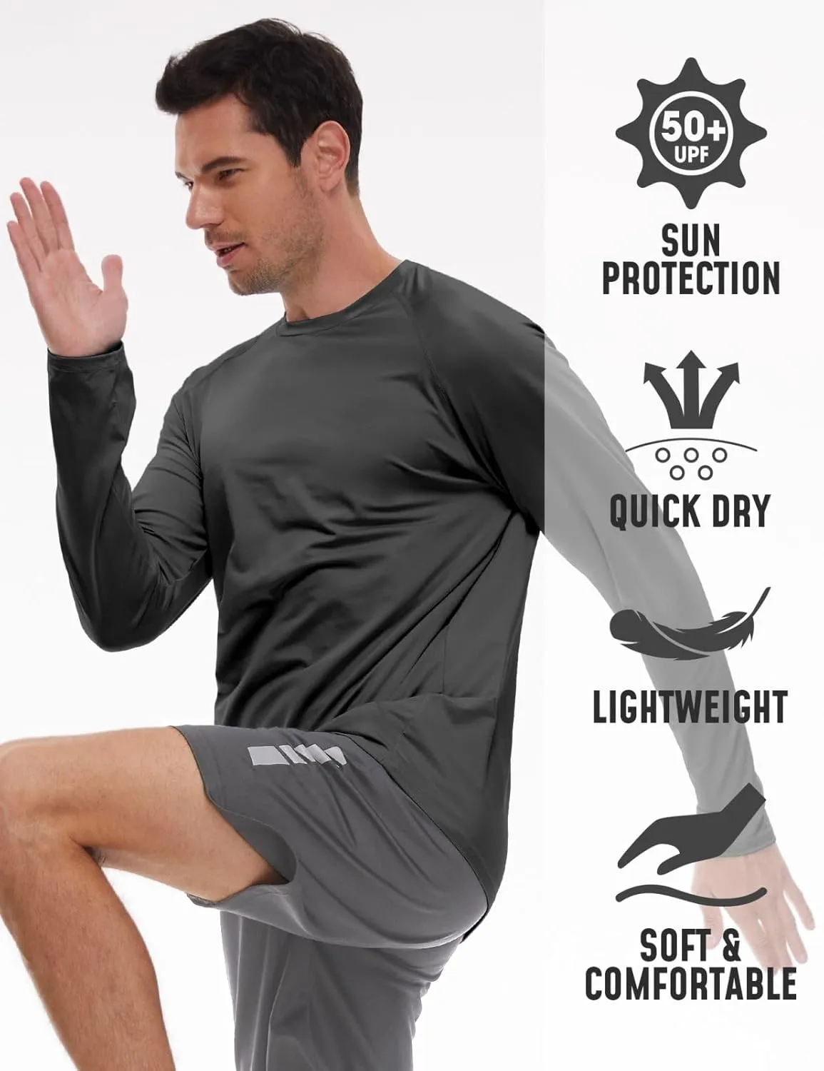 Rash Guard for Men UPF 50  UV Sun Protection Swim Shirts Long Sleeve Quick Dry Lightweight Fishing Running Water Shirts