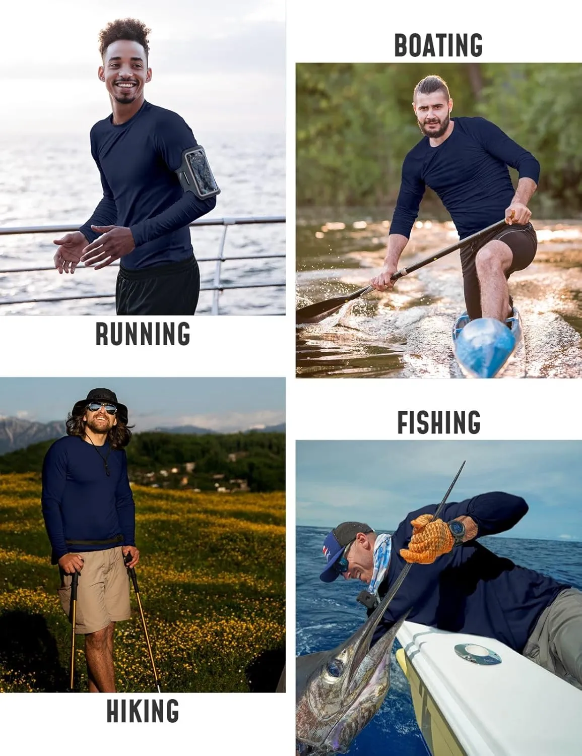 Rash Guard for Men UPF 50  UV Sun Protection Swim Shirts Long Sleeve Quick Dry Lightweight Fishing Running Water Shirts