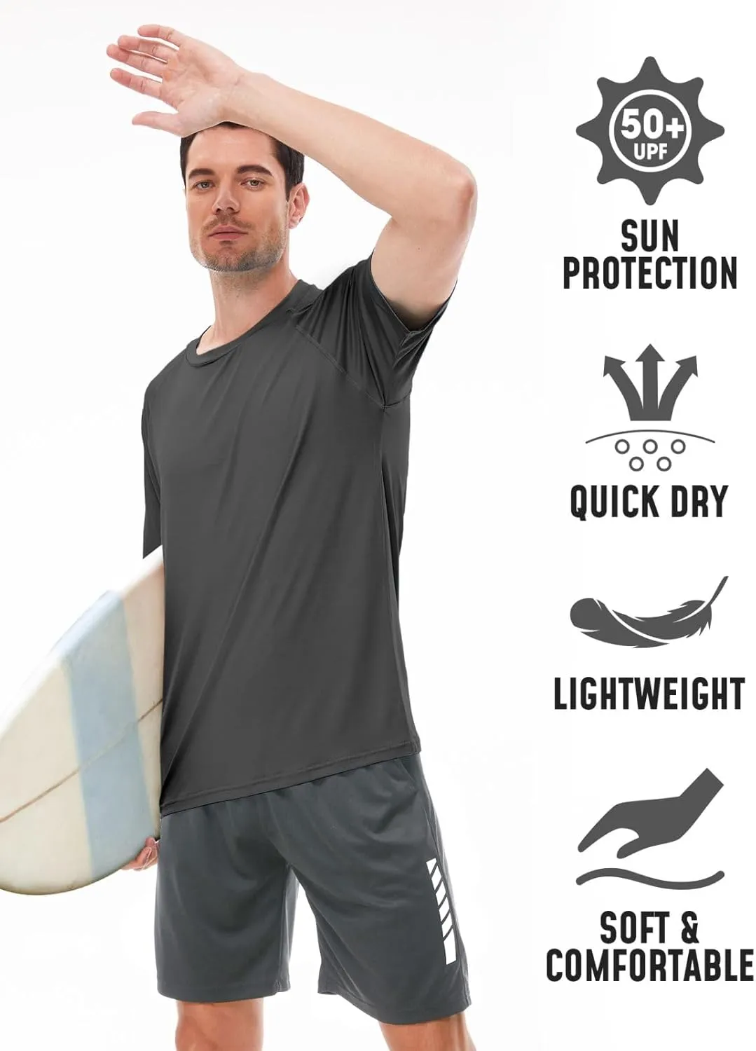 Rash Guard for Men UPF 50  UV Sun Protection Swim Shirts Short Sleeve Quick Dry Lightweight Fishing Running Water Shirts
