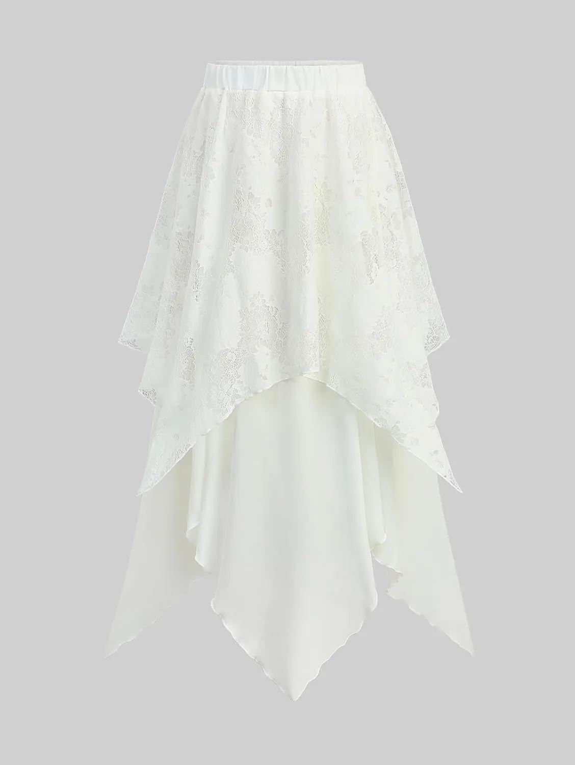 Rosegal Womens Plus Size Gothic Lace Overlay Layered Handkerchief Hem Flowy Maxi Skirt
