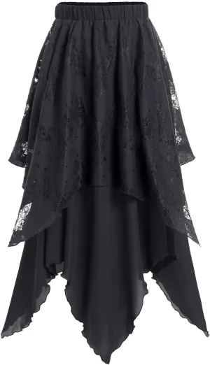 Rosegal Womens Plus Size Gothic Lace Overlay Layered Handkerchief Hem Flowy Maxi Skirt