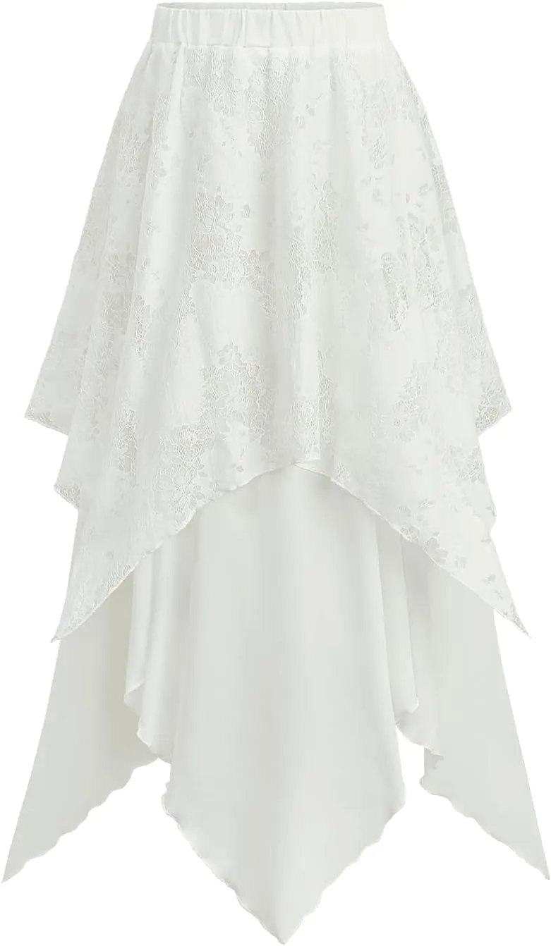 Rosegal Womens Plus Size Gothic Lace Overlay Layered Handkerchief Hem Flowy Maxi Skirt