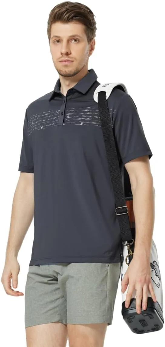 Rouen Mens Golf Shirts Short Sleeve Chest Print Performance Dry Fit Moisture Wicking Casual Sports Polo Shirts for Men