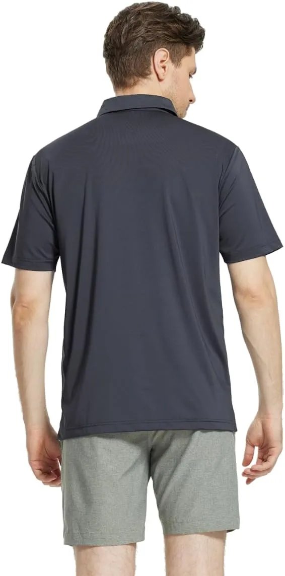 Rouen Mens Golf Shirts Short Sleeve Chest Print Performance Dry Fit Moisture Wicking Casual Sports Polo Shirts for Men