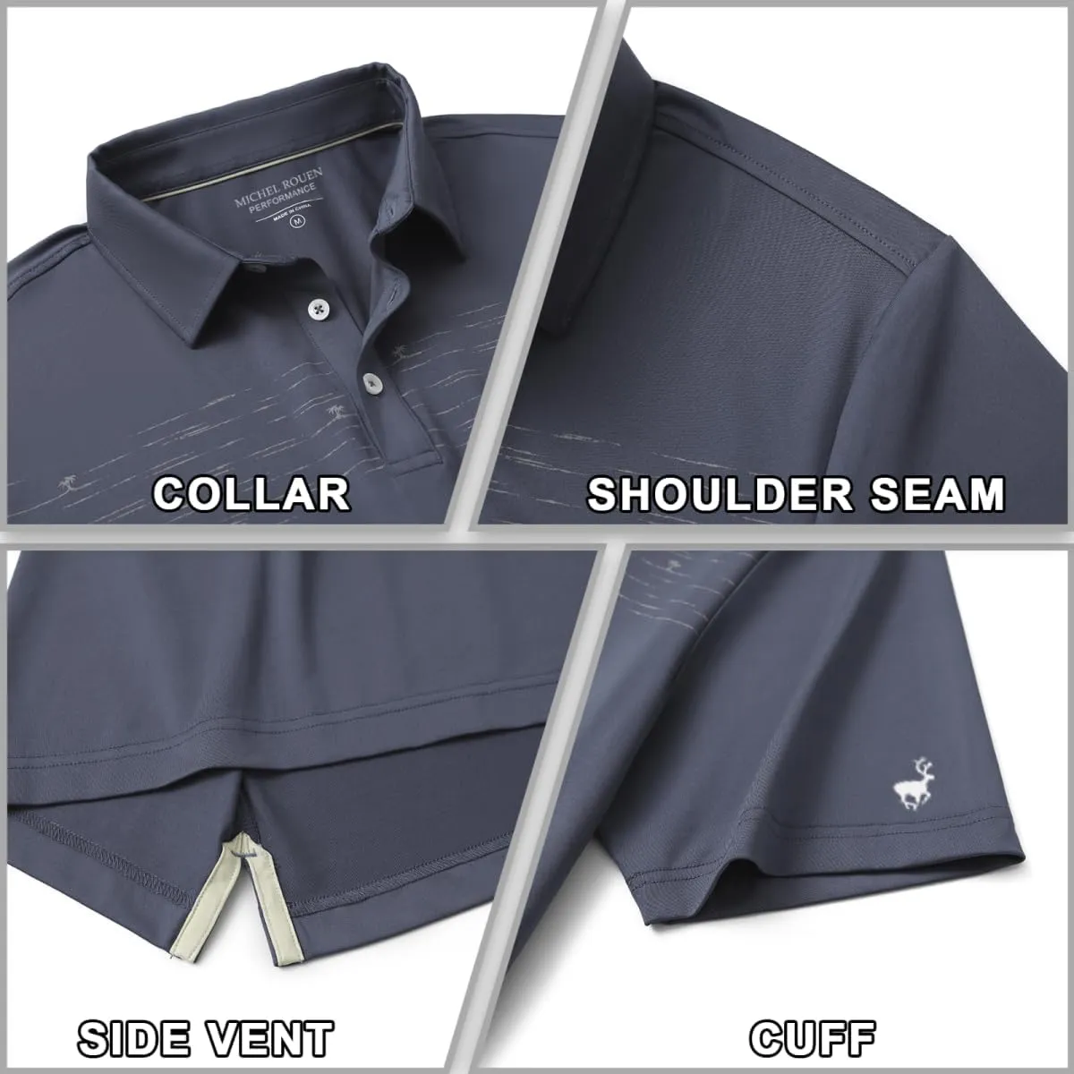 Rouen Mens Golf Shirts Short Sleeve Chest Print Performance Dry Fit Moisture Wicking Casual Sports Polo Shirts for Men