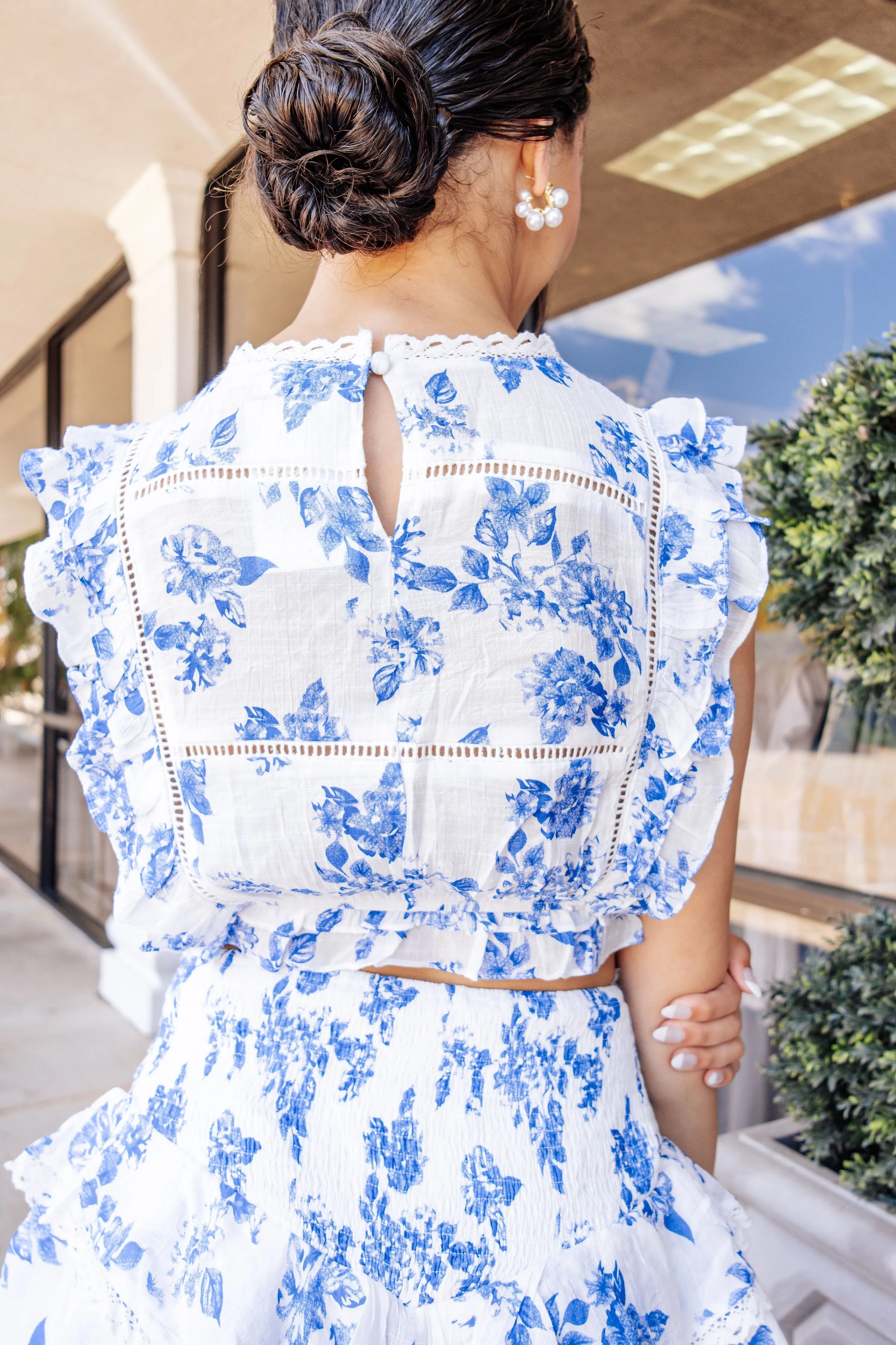 Ruffle Floral Crochet Crop Top