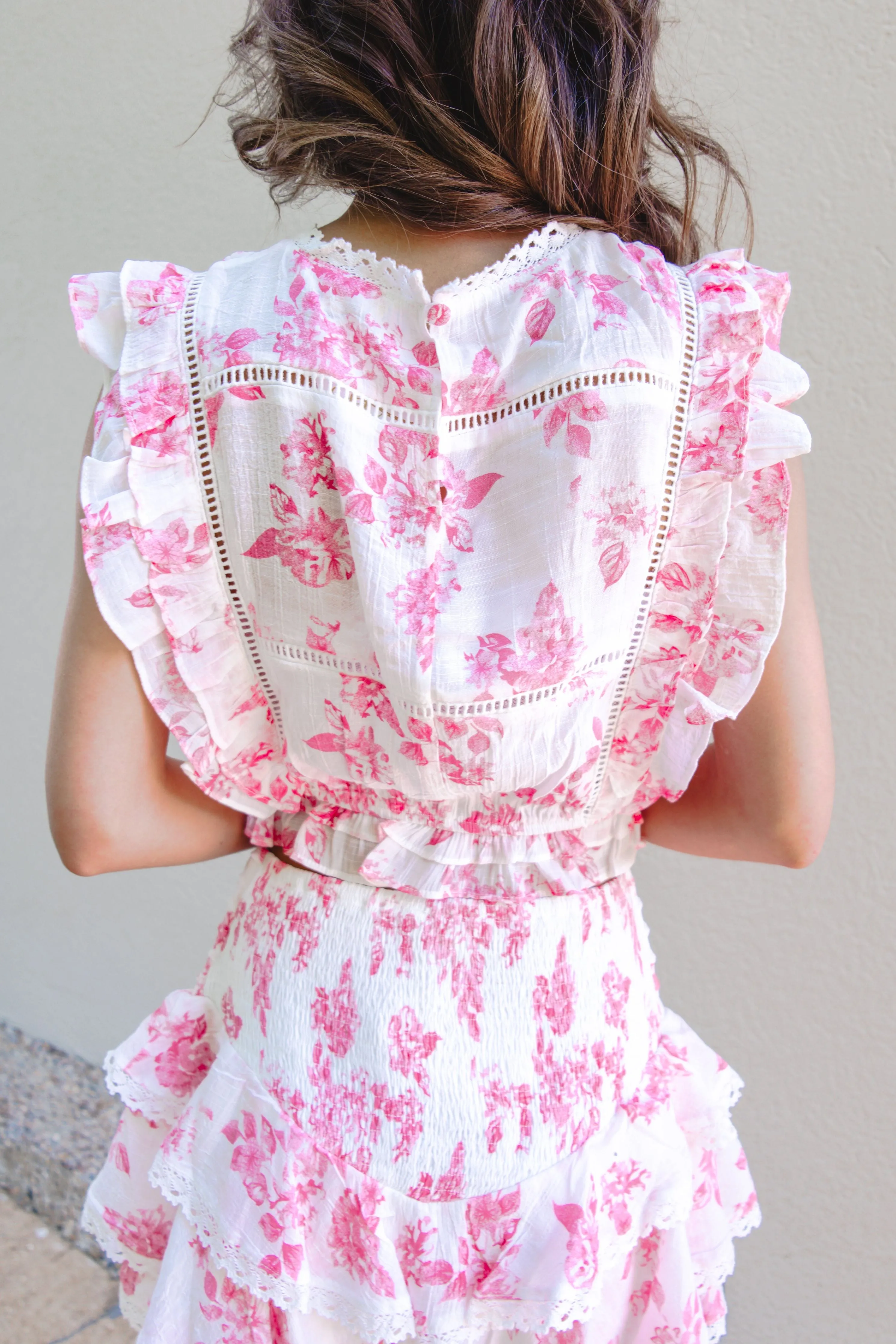 Ruffle Floral Crochet Crop Top