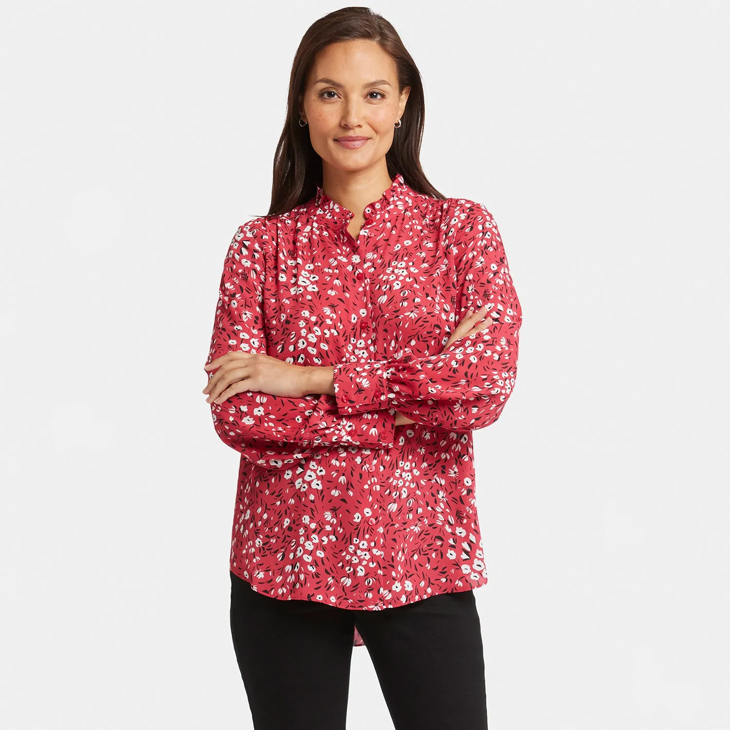 Ruffle Neck Blouse - Cherry Creek