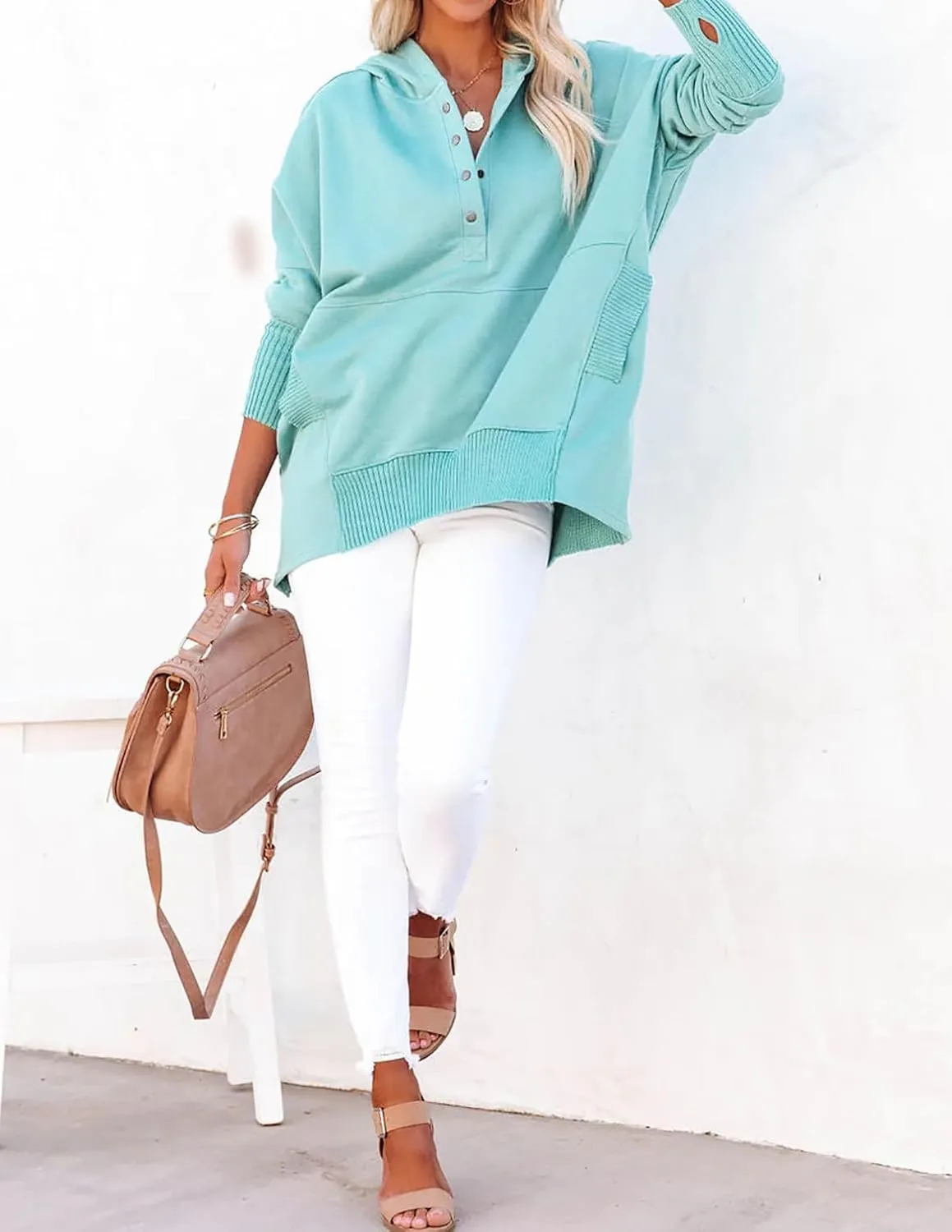R.Vivimos Womens Oversized Sweatshirts Fall Essential Hoodies Pullover Cotton Long Sleeve Button Up Casual Tops with Pockets