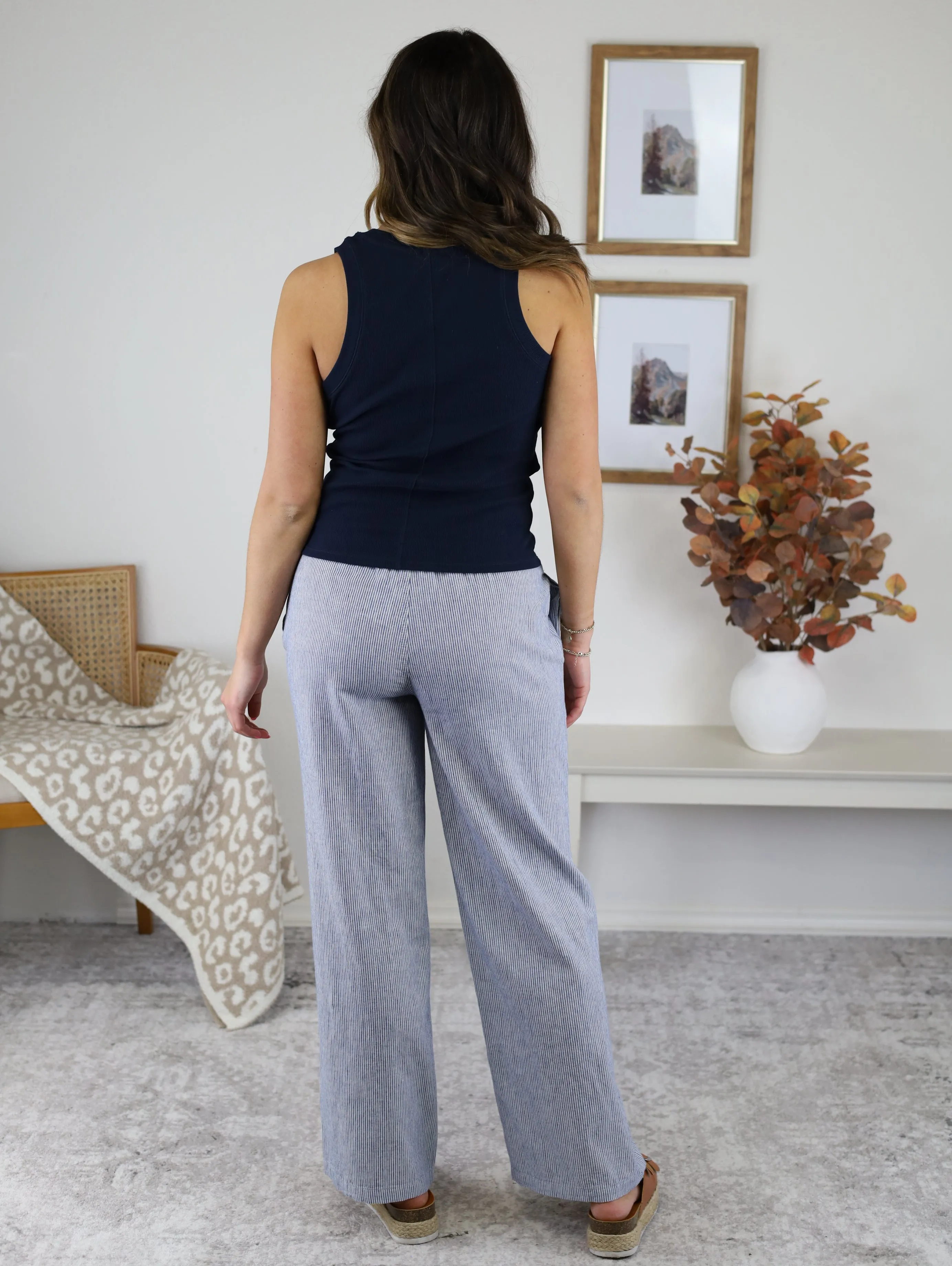 Sailor Striped Linen Blen Wide Leg Pant