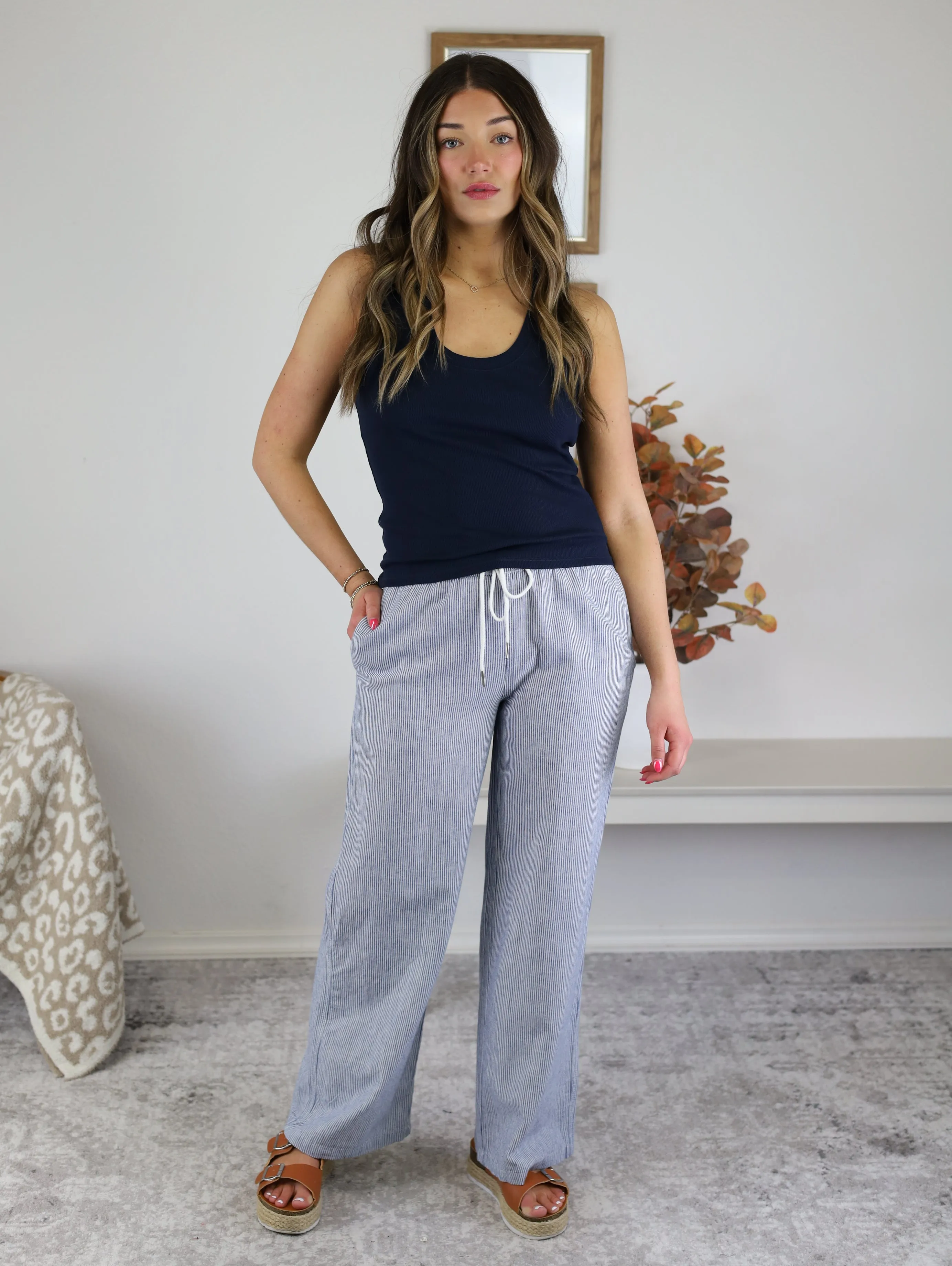 Sailor Striped Linen Blen Wide Leg Pant