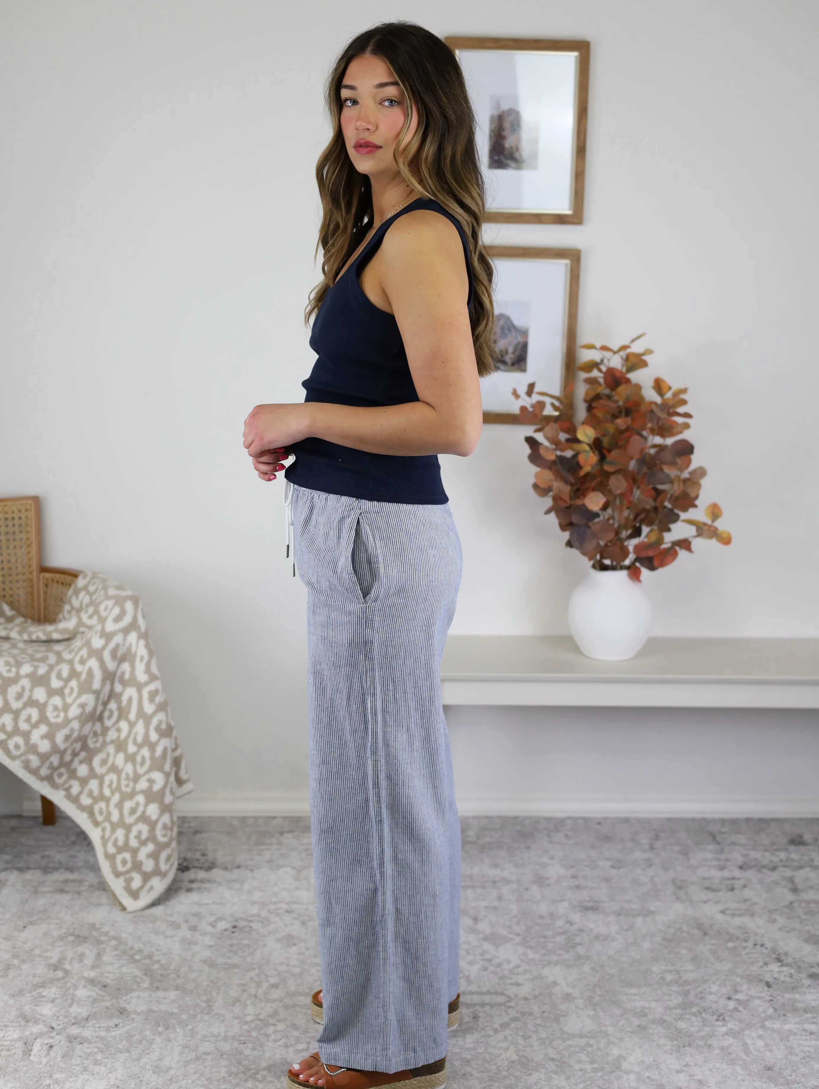 Sailor Striped Linen Blen Wide Leg Pant