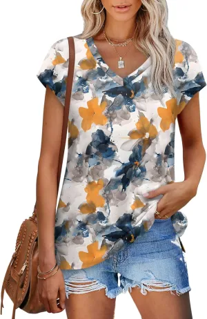 SAMPEEL Womens Summer Tops 2025 Cap Sleeve Trendy Tank Tops V Neck Loose Fit Shirts