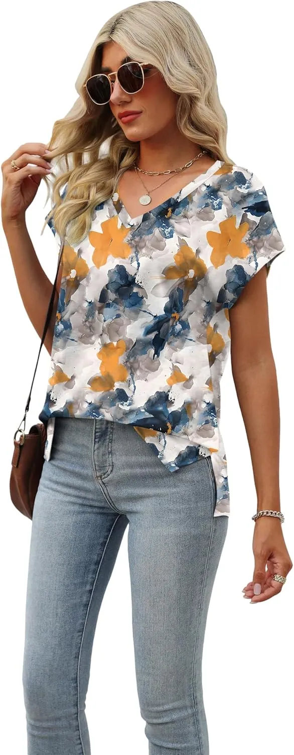 SAMPEEL Womens Summer Tops 2025 Cap Sleeve Trendy Tank Tops V Neck Loose Fit Shirts