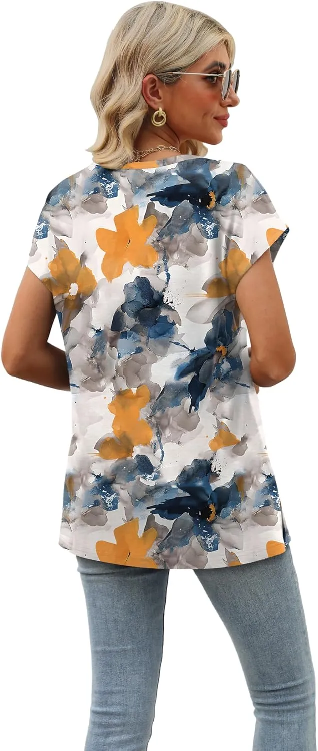SAMPEEL Womens Summer Tops 2025 Cap Sleeve Trendy Tank Tops V Neck Loose Fit Shirts