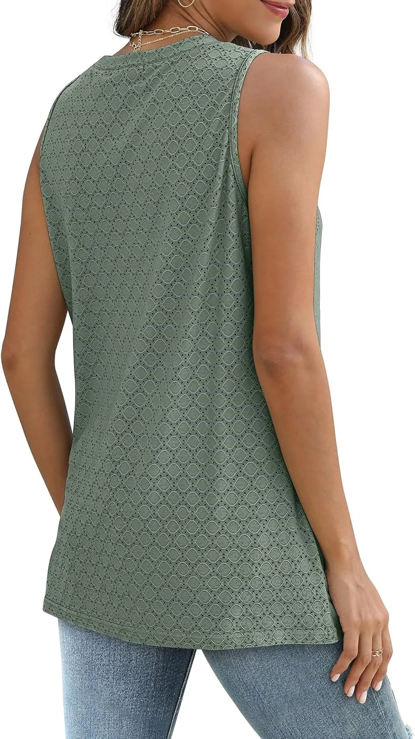 SAMPEEL Womens Tank Tops Eyelet Loose Casual Summer Tops Crew Neck Basic Sleeveless Shirts Trendy 2025