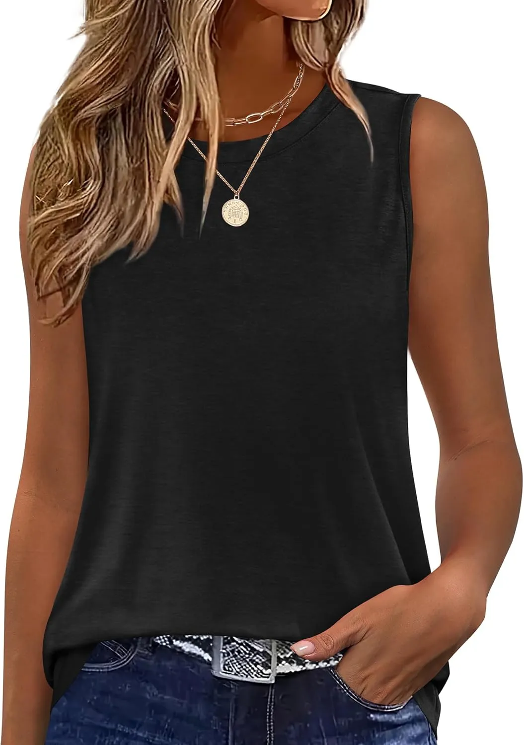 SAMPEEL Womens Tank Tops Loose Casual Summer Tops Crew Neck Basic Sleeveless Shirts Trendy 2025