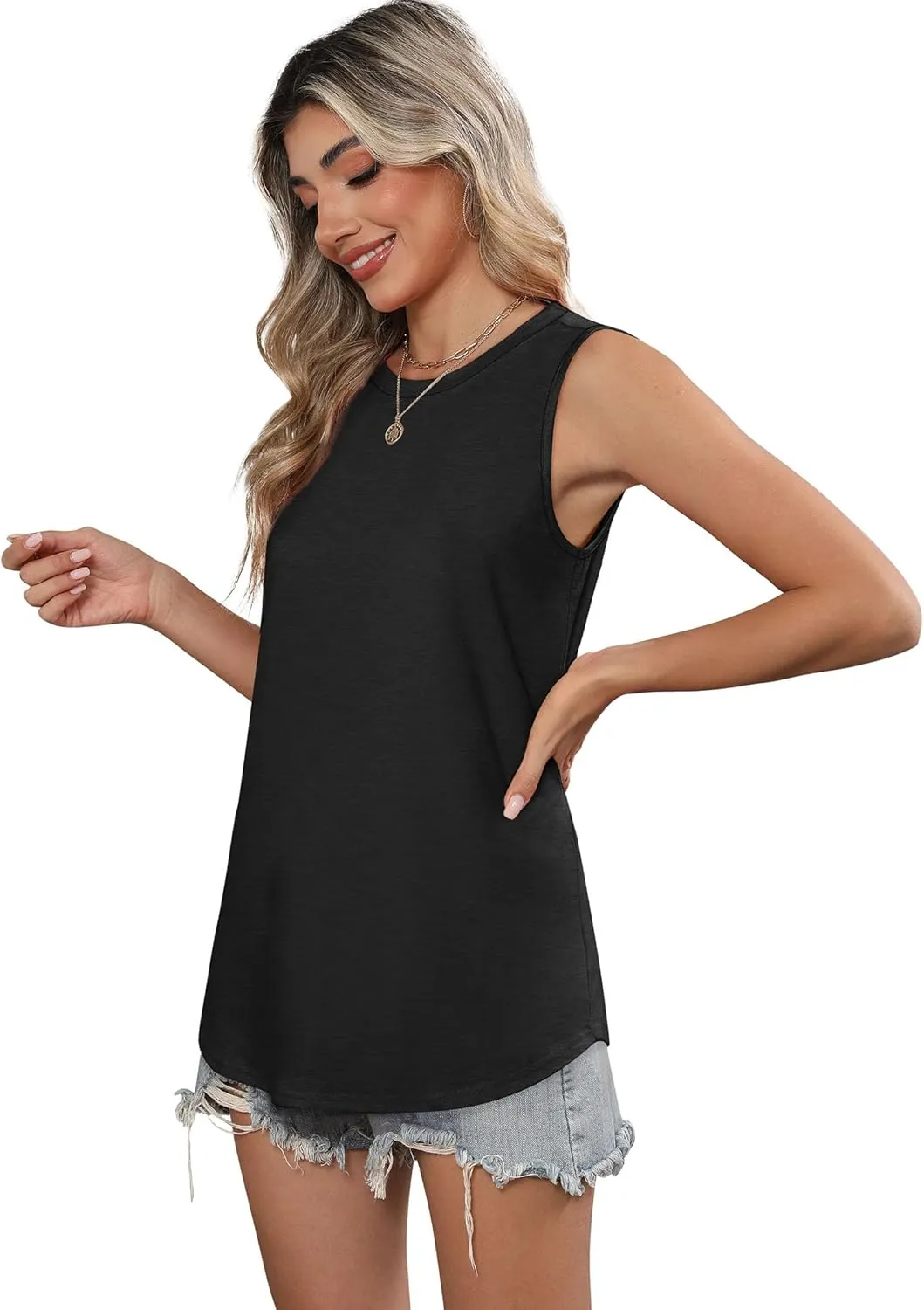 SAMPEEL Womens Tank Tops Loose Casual Summer Tops Crew Neck Basic Sleeveless Shirts Trendy 2025