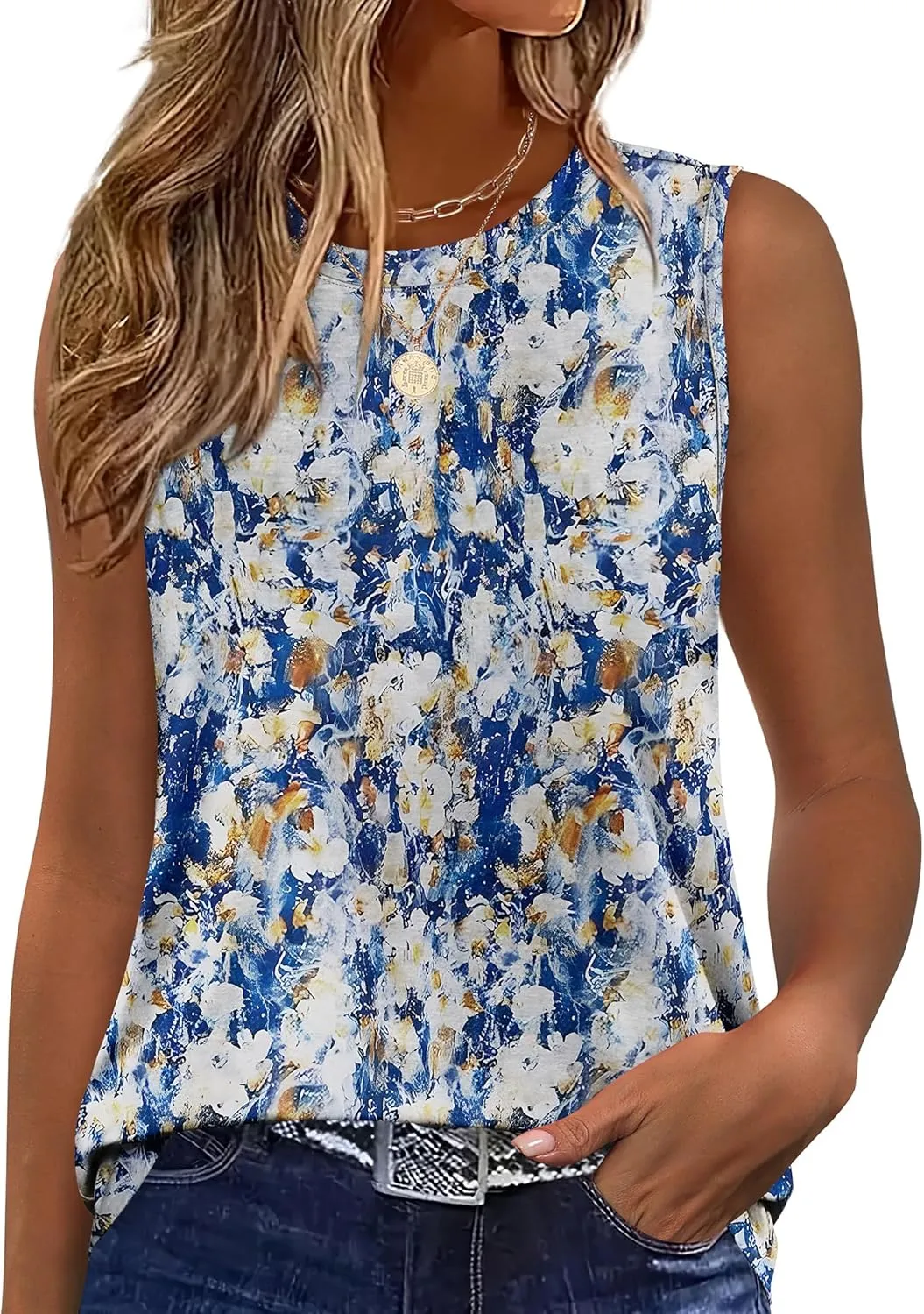 SAMPEEL Womens Tank Tops Loose Casual Summer Tops Crew Neck Basic Sleeveless Shirts Trendy 2025