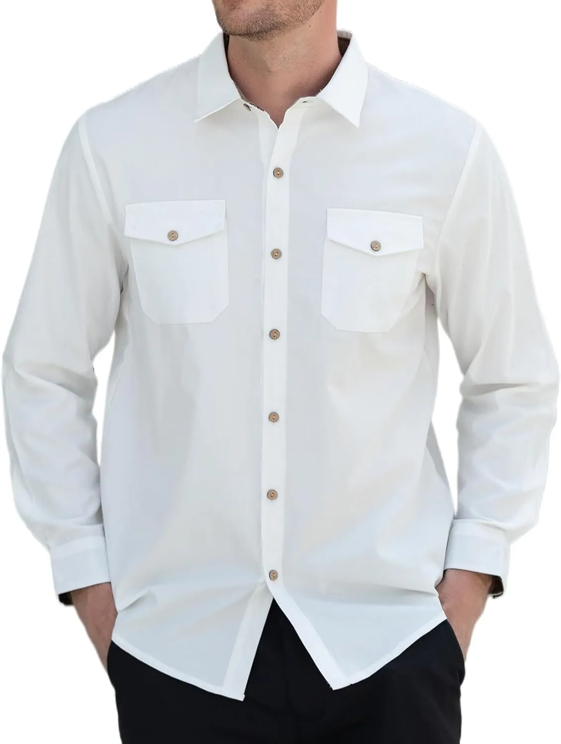 SANGTREE Mens & Boys Long Sleeve Button Down Shirts with Double Chest Pockets, US 3 Months - Adult 4XL