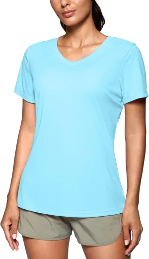 SANTINY Women's V Neck Short Sleeve Shirts Uv Protectioin Moisture Wicking Hiking Workout Athletic T Shirts for Women