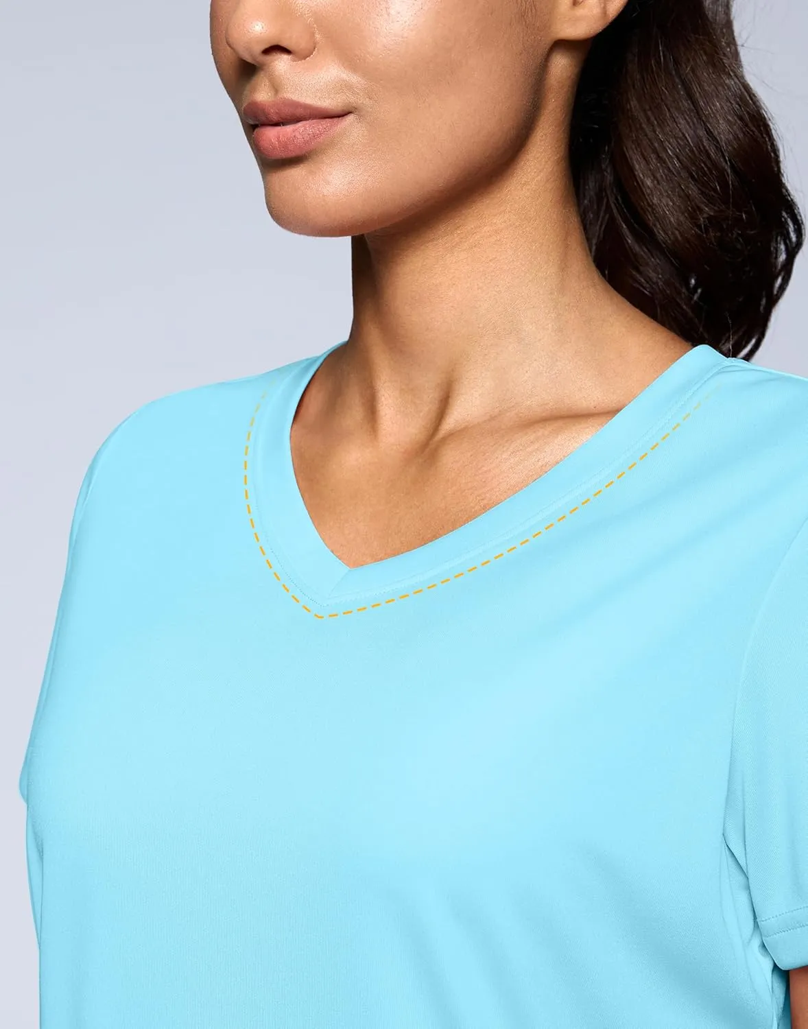 SANTINY Women's V Neck Short Sleeve Shirts Uv Protectioin Moisture Wicking Hiking Workout Athletic T Shirts for Women