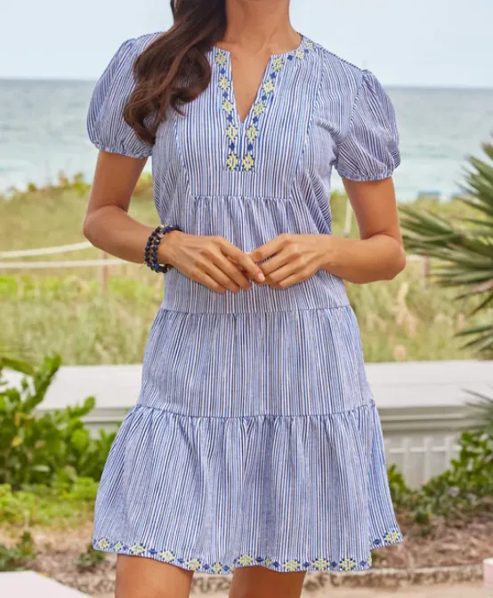 Seaside Embroidered Short Sleeve Tiered Dress