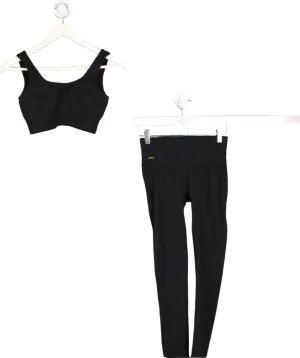 Sellise Black Ribbed Sports Bra And Leggings Set UK 6-8