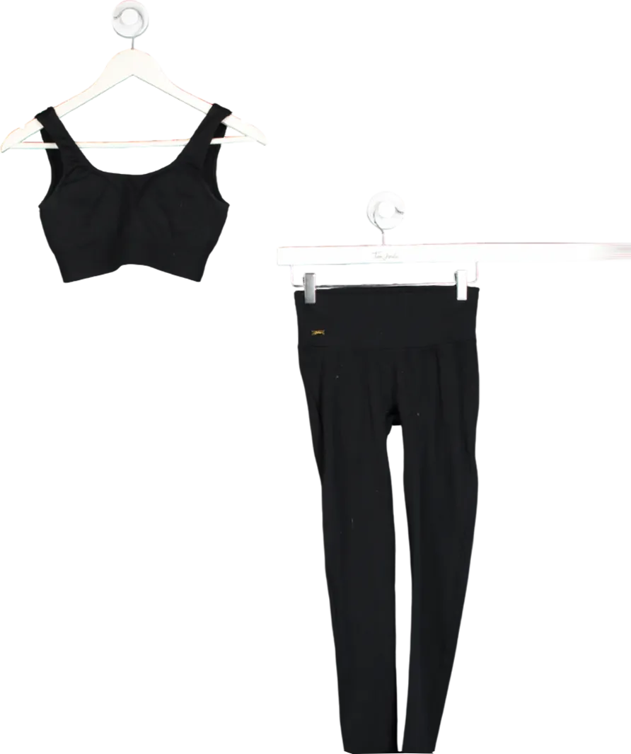 Sellise Black Ribbed Sports Bra And Leggings Set UK 6-8
