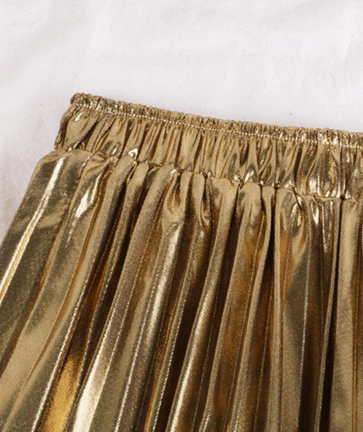 SEMATOMALA Women's Gold Pleated Maxi Skirt Accordion Elastic Waist Aline Swing Metallic Shiny Long Party Skirts