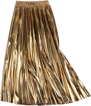 SEMATOMALA Women's Gold Pleated Maxi Skirt Accordion Elastic Waist Aline Swing Metallic Shiny Long Party Skirts