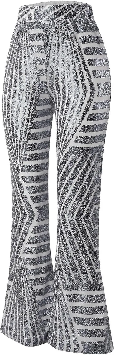 Sequin Pants for Women Cloth High Sequin Women Foot Sexy Pants Fashion Waisted Tape Trousers Ruffle Pants Bell