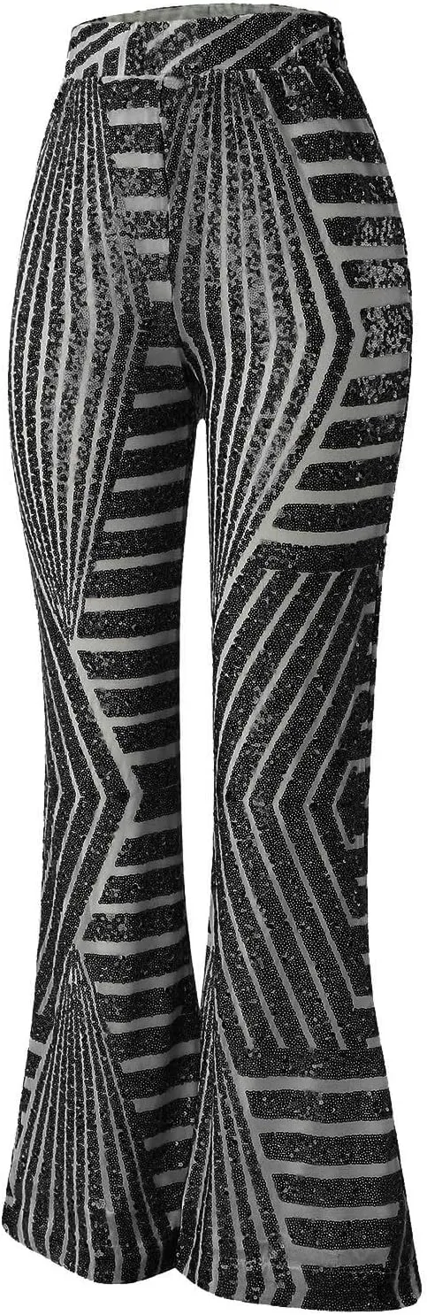 Sequin Pants for Women Cloth High Sequin Women Foot Sexy Pants Fashion Waisted Tape Trousers Ruffle Pants Bell