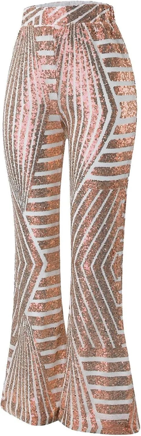 Sequin Pants for Women Cloth High Sequin Women Foot Sexy Pants Fashion Waisted Tape Trousers Ruffle Pants Bell