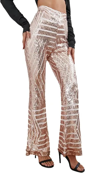 Sequin Pants for Women Cloth High Sequin Women Foot Sexy Pants Fashion Waisted Tape Trousers Ruffle Pants Bell