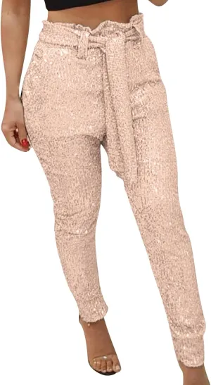 Sequin Pants for Women Women Sequins Wide Leg Pants Fashion Shiny Hight Waist Flared Trousers Dance Long Pants New