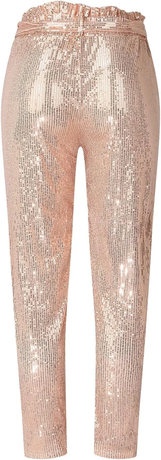Sequin Pants for Women Women Sequins Wide Leg Pants Fashion Shiny Hight Waist Flared Trousers Dance Long Pants New