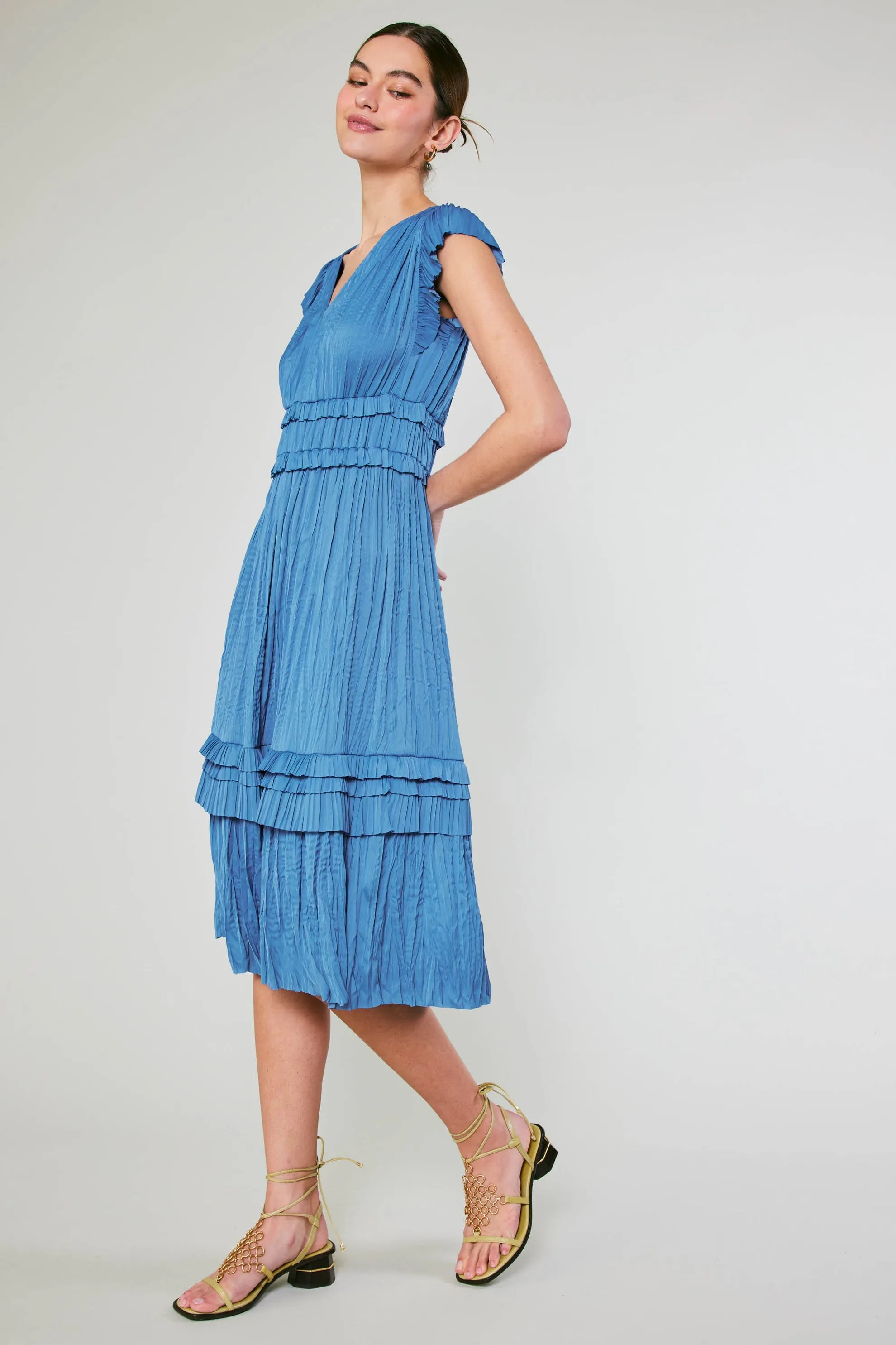 Sereia Pleated Midi Dress - Light Blue