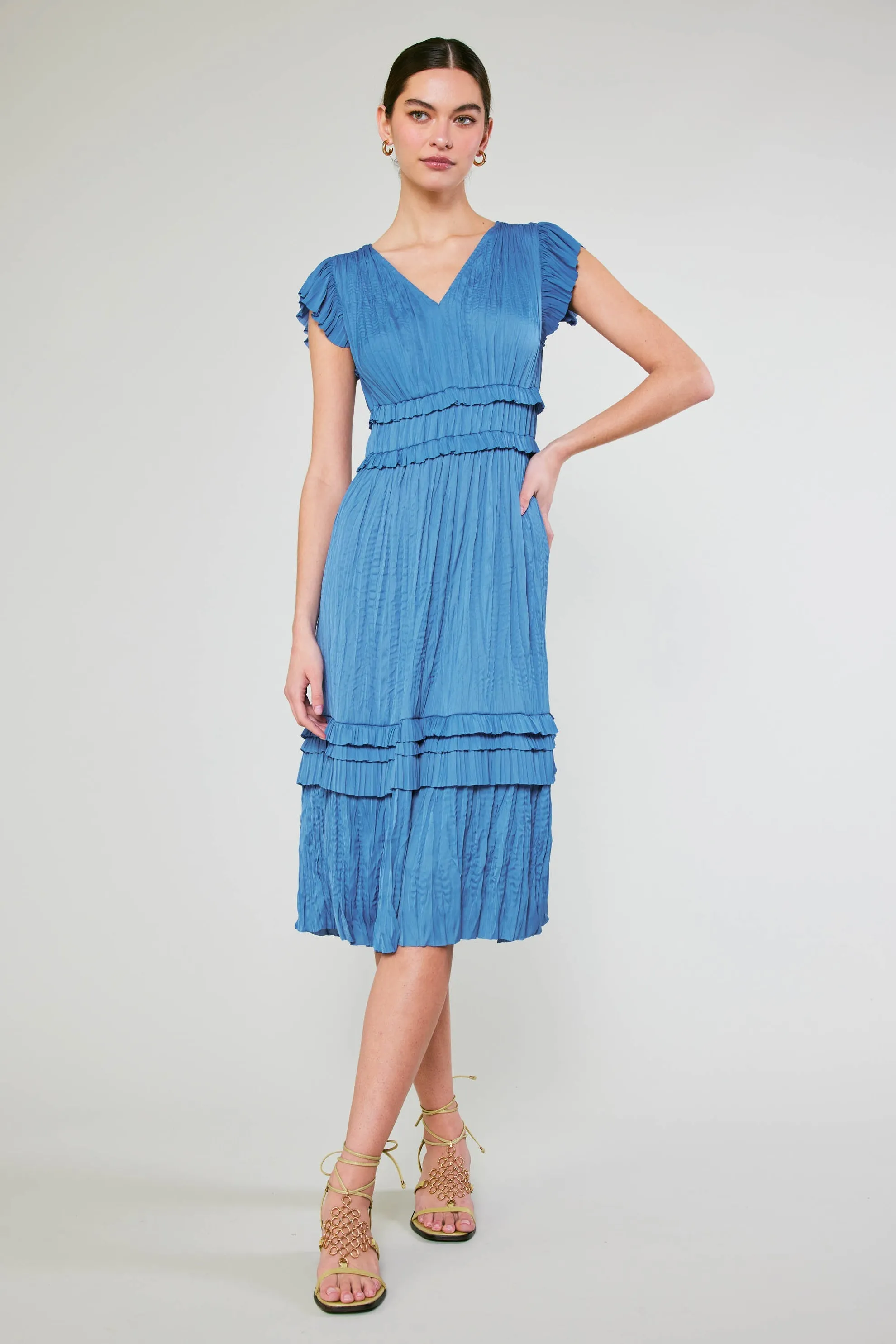 Sereia Pleated Midi Dress - Light Blue
